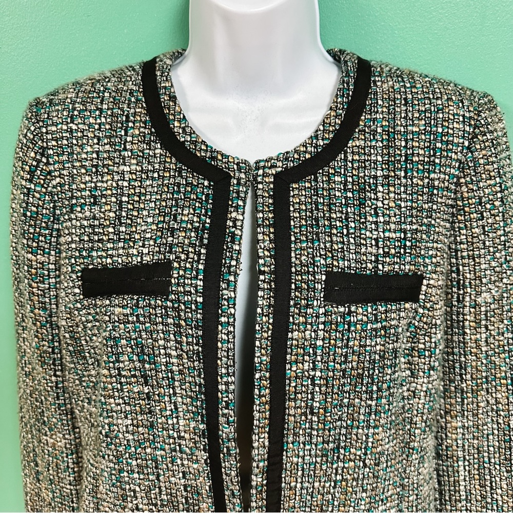 Daisy Fuentes Black Tan & Teal Boucle Tweed Blazer Womens Size M - Picture 5 of 9